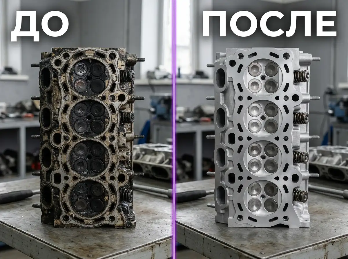 Детали двигателя до и после мойки средством для мойки деталей