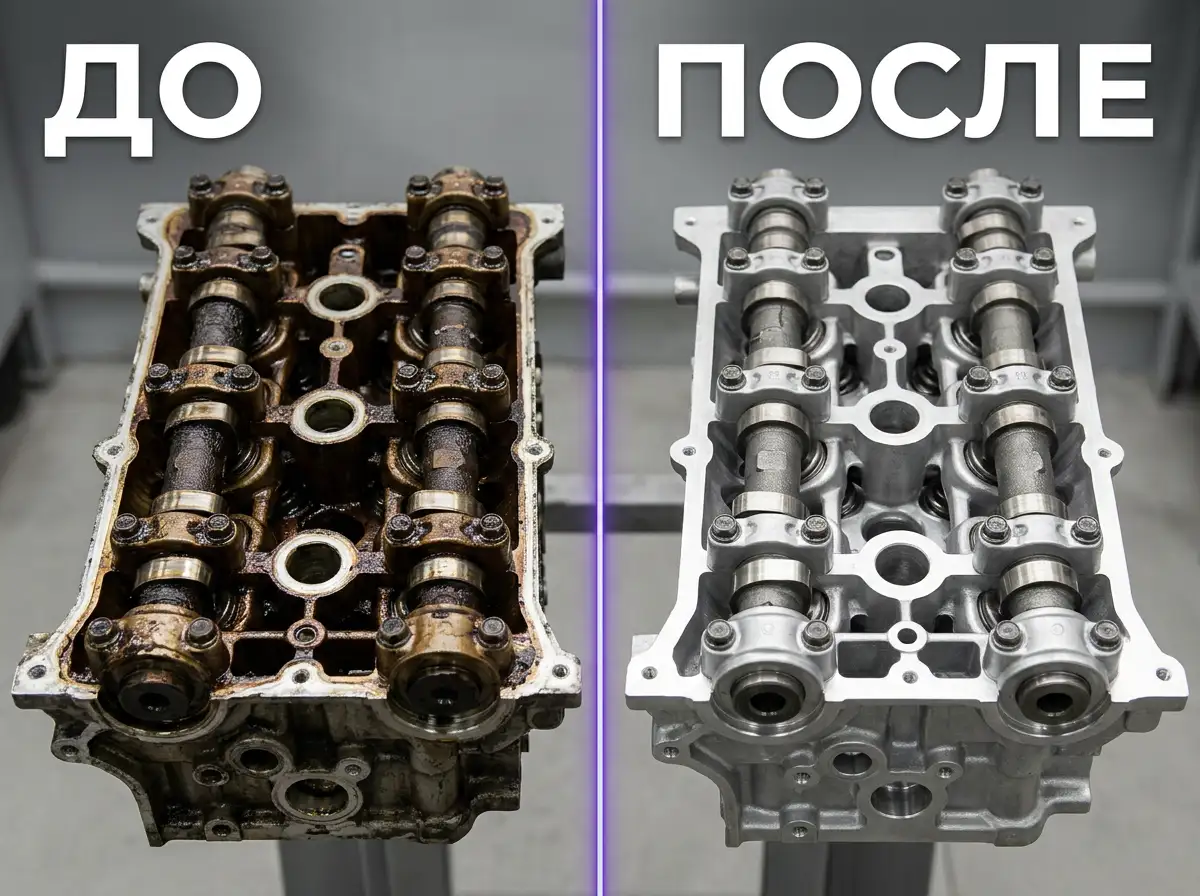 ГБЦ до и после мойки от нагара и масла