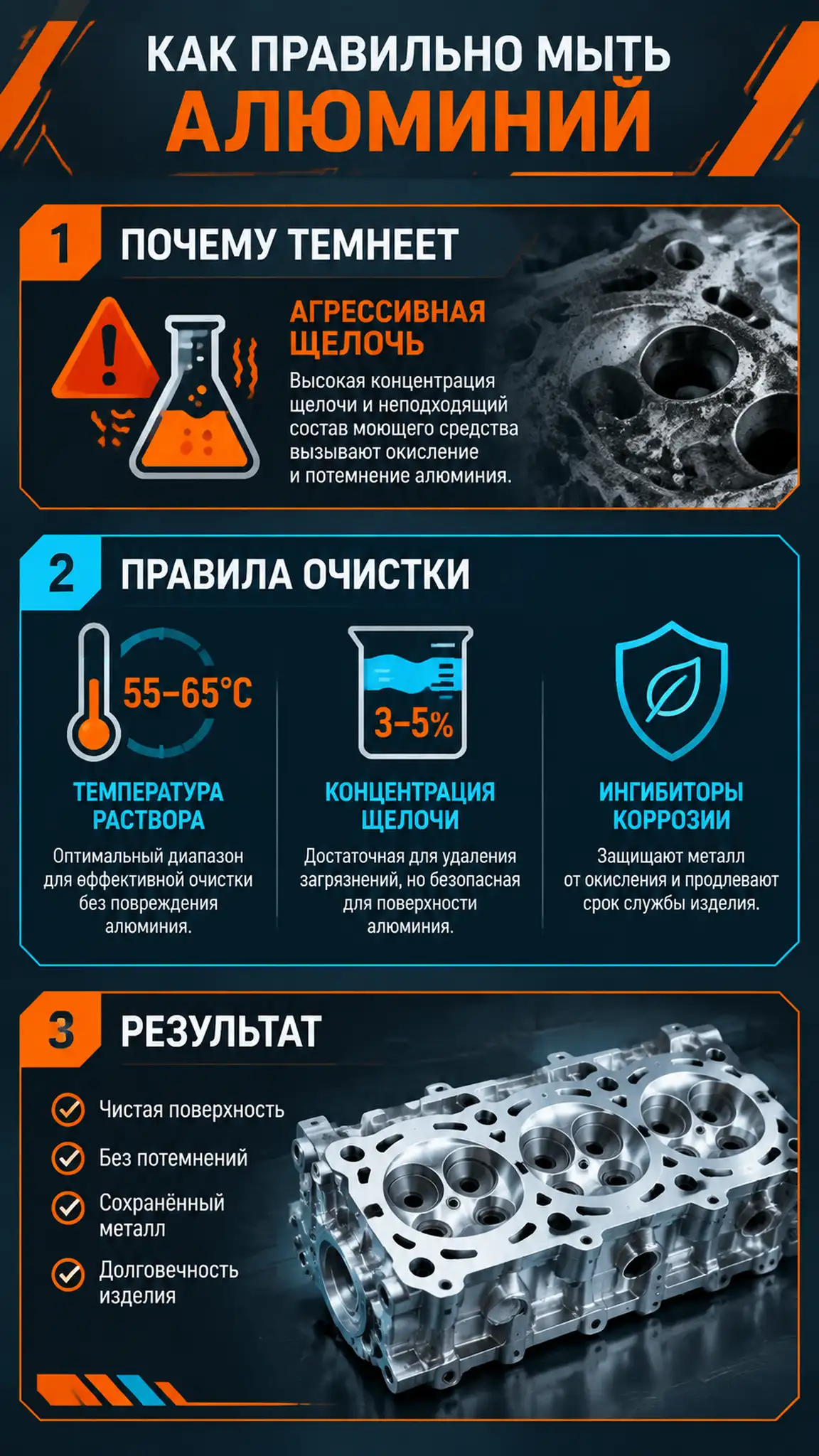 Памятка: правила безопасной мойки алюминиевых деталей двигателя
