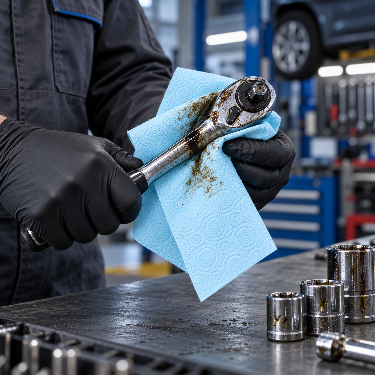 Профессиональные влагопрочные полотенца Premium Blue для автосервисов и СТО